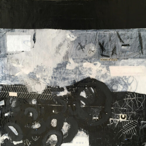 A close up of abstract monochrome painted artwork.
