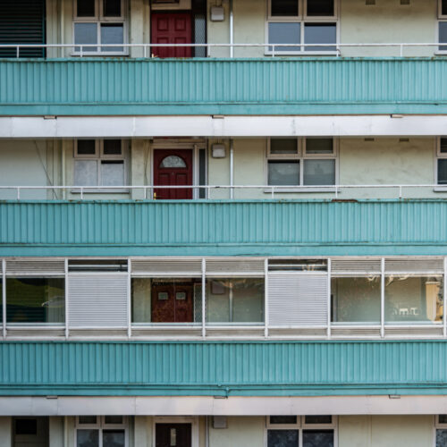Exterior of apartment building.